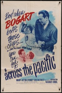 5p0128 ACROSS THE PACIFIC 1sh 1942 Humphrey Bogart with Mary Astor and fighting Asian, very rare!
