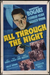 5p0129 ALL THROUGH THE NIGHT 1sh 1942 great c/u of tough Humphrey Bogart pointing gun, very rare!