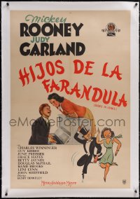 5p0871 BABES IN ARMS linen Argentinean 1939 Hirschfeld-like art of Rooney & Judy Garland, Berkeley!