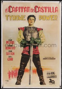 5p0875 CAPTAIN FROM CASTILE linen Argentinean 1948 Gargiulo art of Tyrone Power with sword, rare!