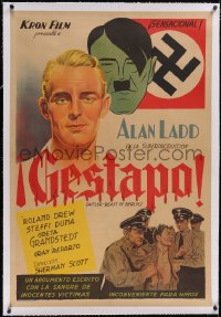 5p0882 HITLER - BEAST OF BERLIN linen Argentinean 1940s Alan Ladd, Hitler & swastika, Gestapo, rare!