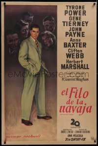 5p0887 RAZOR'S EDGE linen Argentinean 1946 full-length art of Tyrone Power by Norman Rockwell, rare!
