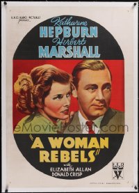 5p0772 WOMAN REBELS linen Aust 1sh 1937 early feminist Katharine Hepburn, Marshall, ultra rare!