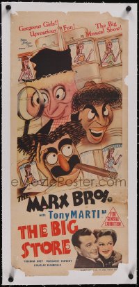 5p1104 BIG STORE linen Aust daybill 1942 art of the 3 Marx Brothers, Groucho, Harpo & Chico, rare!