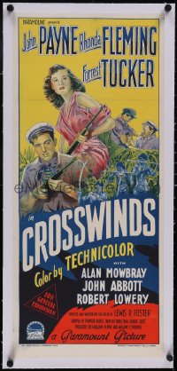 5p1108 CROSSWINDS linen Aust daybill 1952 John Payne & Rhonda Fleming by Richardson Studio, rare!