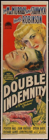 5p1111 DOUBLE INDEMNITY linen Aust daybill 1944 incredible Richardson Studio stone litho of Stanwyck!