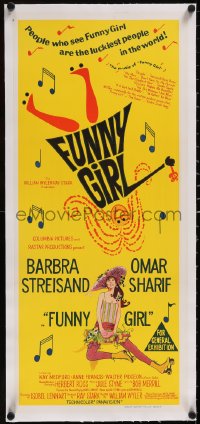 5p1114 FUNNY GIRL linen Aust daybill 1969 hand litho of Barbra Streisand, directed by William Wyler!