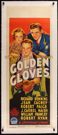 5p1072 GOLDEN GLOVES linen long Aust daybill 1940 boxer Richard Denning, Richardson Studio art, rare!