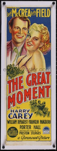 5p1117 GREAT MOMENT linen Aust daybill 1944 McCrea & Betty Field, Sturges, Richardson Studio, rare!