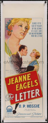 5p1077 LETTER linen long Aust daybill 1929 Richardson Studio art of Jeanne Eagels & Marshall, rare!