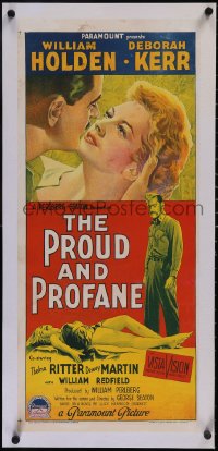 5p1127 PROUD & PROFANE linen Aust daybill 1956 romantic close up of William Holden & Deborah Kerr!