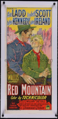 5p1128 RED MOUNTAIN linen Aust daybill 1952 Alan Ladd, Lizabeth Scott, Richardson Studio art, rare!