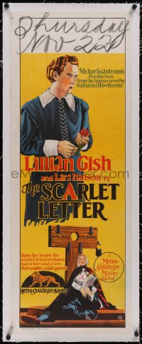5p1090 SCARLET LETTER linen long Aust daybill 1926 EB art of Lillian Gish, Victor Sjostrom, rare!
