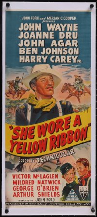 5p1130 SHE WORE A YELLOW RIBBON linen Aust daybill 1950 different art of John Wayne, John Ford