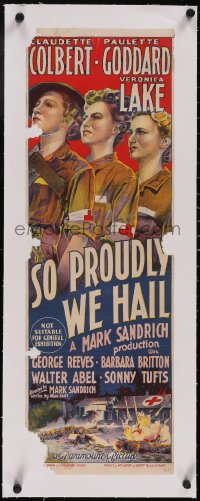 5p1133 SO PROUDLY WE HAIL linen Aust daybill 1944 Richardson Studio art of Colbert, Lake & Goddard!