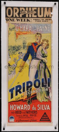 5p1142 TRIPOLI linen Aust daybill 1950 Richardson Studio art of Maureen O'Hara & John Payne, rare!