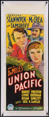 5p1097 UNION PACIFIC linen long Aust daybill 1939 DeMille, Stanwyck, McCrea, Richardson Studio, rare!