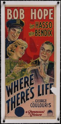 5p1144 WHERE THERE'S LIFE linen Aust daybill 1948 Richardson Studio art of Bob Hope, Hasso & Bendix!