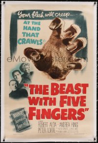 5p0435 BEAST WITH FIVE FINGERS linen 1sh 1947 Peter Lorre, your flesh will creep at the crawling hand!