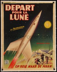 5p1274 DESTINATION MOON linen Belgian 1950 Robert A. Heinlein, art of rocket flying through space!