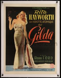 5p1277 GILDA linen Belgian 1946 art of sexy smoking Rita Hayworth full-length in sheath dress, rare!