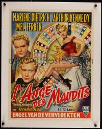 5p1282 RANCHO NOTORIOUS linen Belgian 1952 Fritz Lang, best gambling art of sexy Marlene Dietrich!