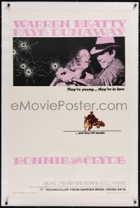 5p0442 BONNIE & CLYDE linen 1sh 1967 notorious crime duo Warren Beatty & Faye Dunaway, Arthur Penn!