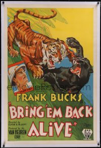 5p0446 BRING 'EM BACK ALIVE linen 1sh 1933 Frank Buck, art of tiger & panther fighting, ultra rare!