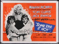 5p0839 SOME LIKE IT HOT linen British quad R1960s Marilyn Monroe with Curtis & Lemmon in drag, rare!