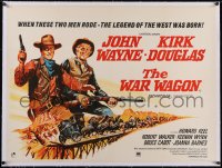 5p0842 WAR WAGON linen British quad 1967 crooked western cowboys John Wayne & Kirk Douglas, ultra rare!