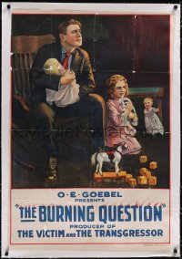 5p0448 BURNING QUESTION linen 1sh 1919 Americans against Bolsheviks, art of father & children, rare!