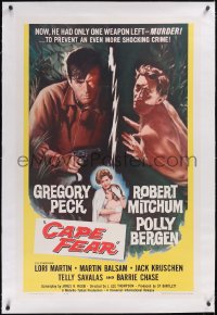 5p0450 CAPE FEAR linen 1sh 1962 Gregory Peck, Robert Mitchum, Polly Bergen, classic film noir!