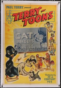 5p0453 CAT MEETS MOUSE linen 1sh 1940 Paul Terry's Terry-Toons, Dinky Duck and characters, rare!