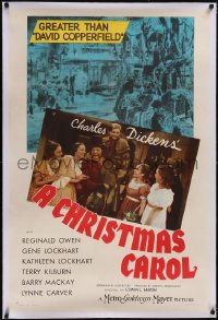 5p0678 CHRISTMAS CAROL linen style D 1sh 1938 Charles Dickens, Reginald Owen as Scrooge, very rare!