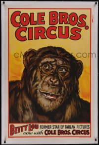 5p0751 COLE BROS. CIRCUS linen 28x43 circus poster 1940s art of former chimp star of Tarzan, rare!