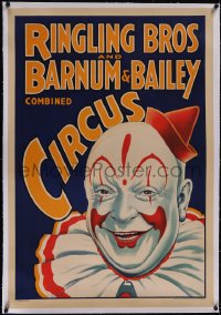 5p0752 RINGLING BROS & BARNUM & BAILEY COMBINED CIRCUS linen 28x41 circus poster 1933 clown art, rare!