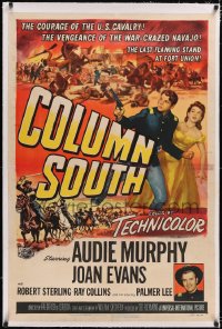 5p0459 COLUMN SOUTH linen 1sh 1953 cavalry man Audie Murphy vs war-crazed Navajo, sexy Joan Evans!