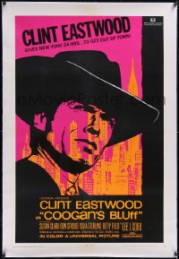 5p0461 COOGAN'S BLUFF linen 1sh 1968 art of Clint Eastwood in New York City, directed by Don Siegel!