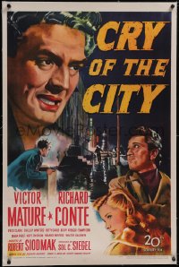 5p0464 CRY OF THE CITY linen 1sh 1948 Victor Mature, Richard Conte, Shelley Winters, film noir!