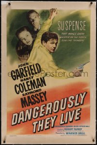 5p0466 DANGEROUSLY THEY LIVE linen 1sh 1942 John Garfield with gun, Nancy Coleman, Raymond Massey