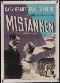 5p0814 SUSPICION linen Danish R1954 Alfred Hitchcock, Cary Grant & Joan Fontaine, different & rare!