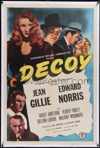 5p0470 DECOY linen 1sh 1946 super sexy bad girl Jean Gillie with gun, film noir like Kiss Me Deadly!
