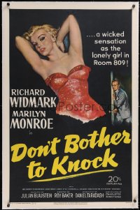 5p0476 DON'T BOTHER TO KNOCK linen 1sh 1952 classic art of sexy Marilyn Monroe on black background!