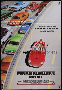 5p0109 FERRIS BUELLER'S DAY OFF English 1sh 1986 best different art of Broderick in Ferrari, rare!