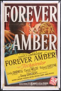 5p0491 FOREVER AMBER linen 1sh 1947 stone litho of sexy Linda Darnell & Cornel Wilde, Otto Preminger!