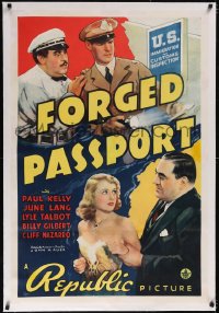 5p0492 FORGED PASSPORT linen 1sh 1939 Paul Kelly, June Lang, U.S. Immigration & Customs Inspection!