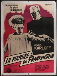 5p0392 BRIDE OF FRANKENSTEIN linen French 1p R1964 Boris Karloff as the monster with Elsa Lanchester!