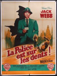 5p0394 DRAGNET linen French 1p 1955 different Soubie art of Jack Webb as detective Joe Friday, rare!