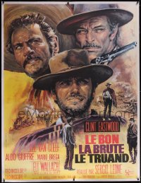 5p0395 GOOD, THE BAD & THE UGLY linen French 1p R1970s Clint Eastwood, Sergio Leone, Jean Mascii art!
