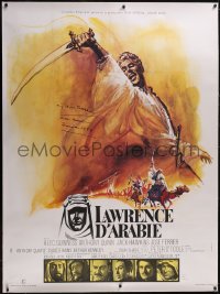 5p0398 LAWRENCE OF ARABIA signed linen French 1p R1971 by director David Lean, Landi art of O'Toole!
